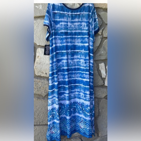 Dreams & Co. Plus Size 3X Petite Long Blue Tie Dye Print Cotton Poly Gown NEW - Picture 9 of 9